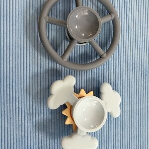 Mushie brand suction teethers - wheel & Sun/clouds.